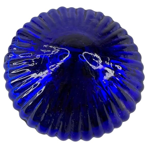 3 Modern Kugel Style Glass Christmas Tree Ornaments Ribbed Red Blue Metal Caps - Picture 12 of 12